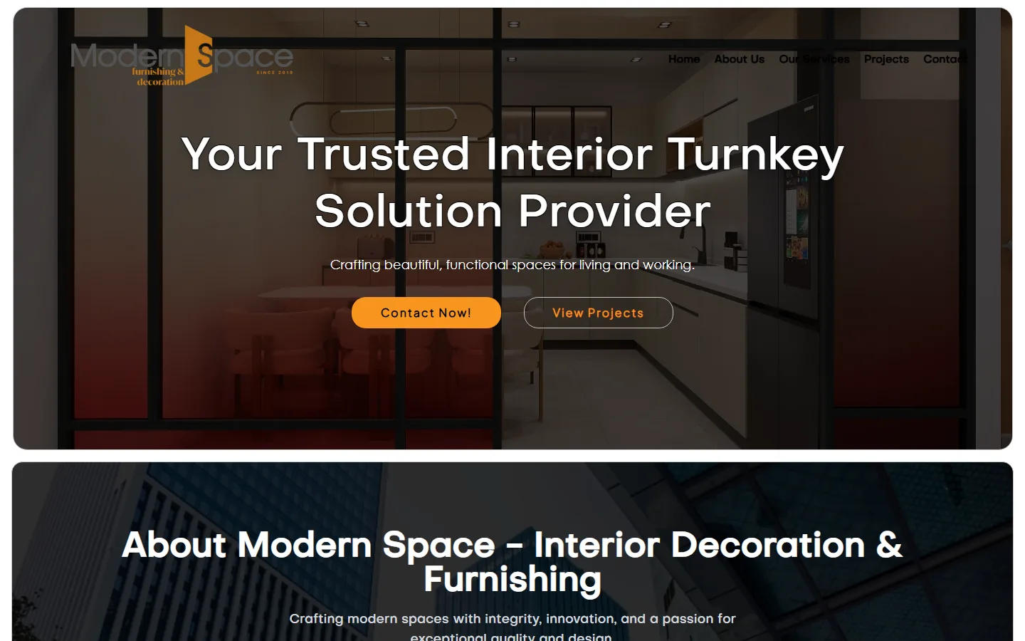 Modern Space website, desktop view