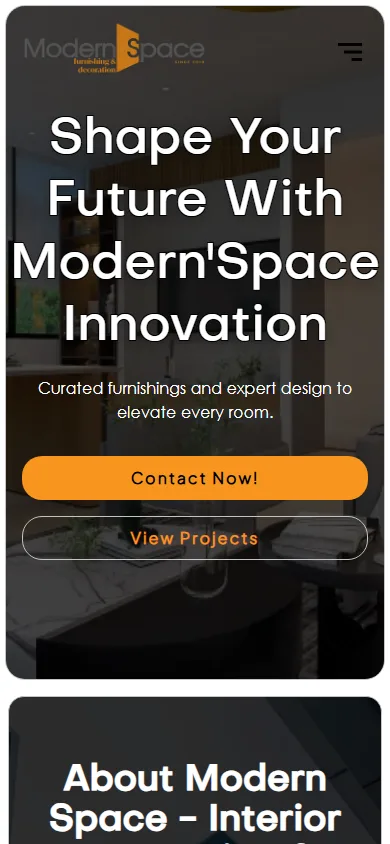 Modern Space website, mobile view